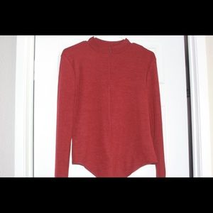 Maroon ribbed bodysuit with zipper